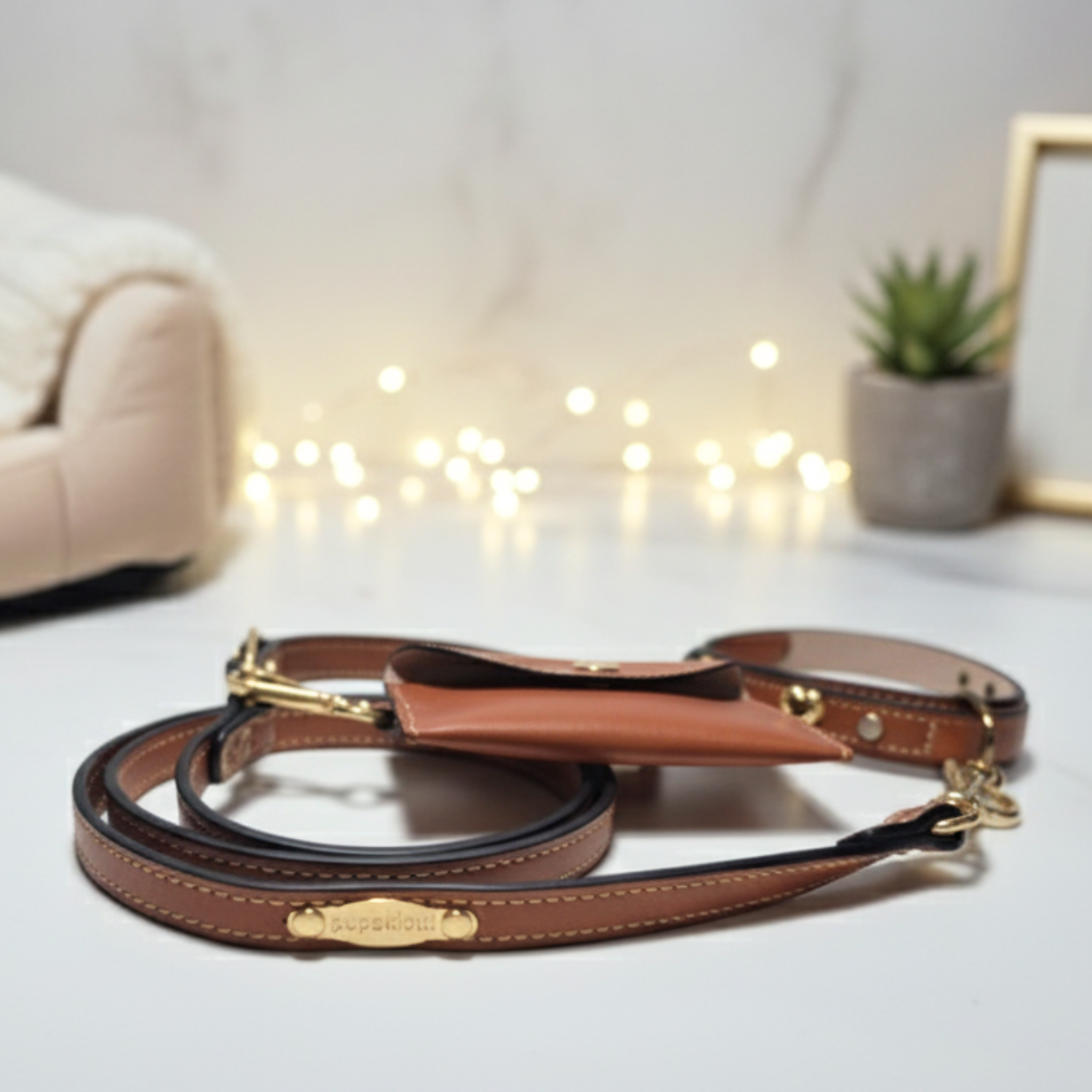 Set Collare con Cristalli e Guinzaglio in Pelle per Cani